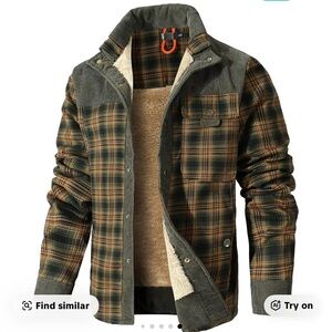 Men's Green and Tan Plaid Sherpa-Lined Jacket